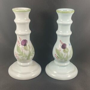 Buchan Thistleware Scottish Ceramic Candle Holders White and Light Blue
